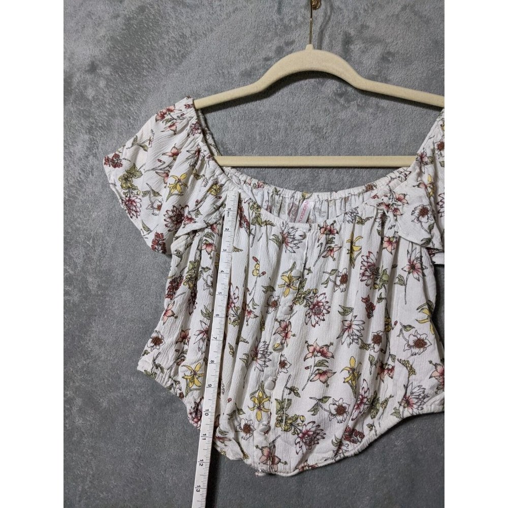 🍑XHILARATION Women 100% Rayon Knit Top Cropped Floral Multicolor MEDIUM (8-10) - Picture 4 of 11